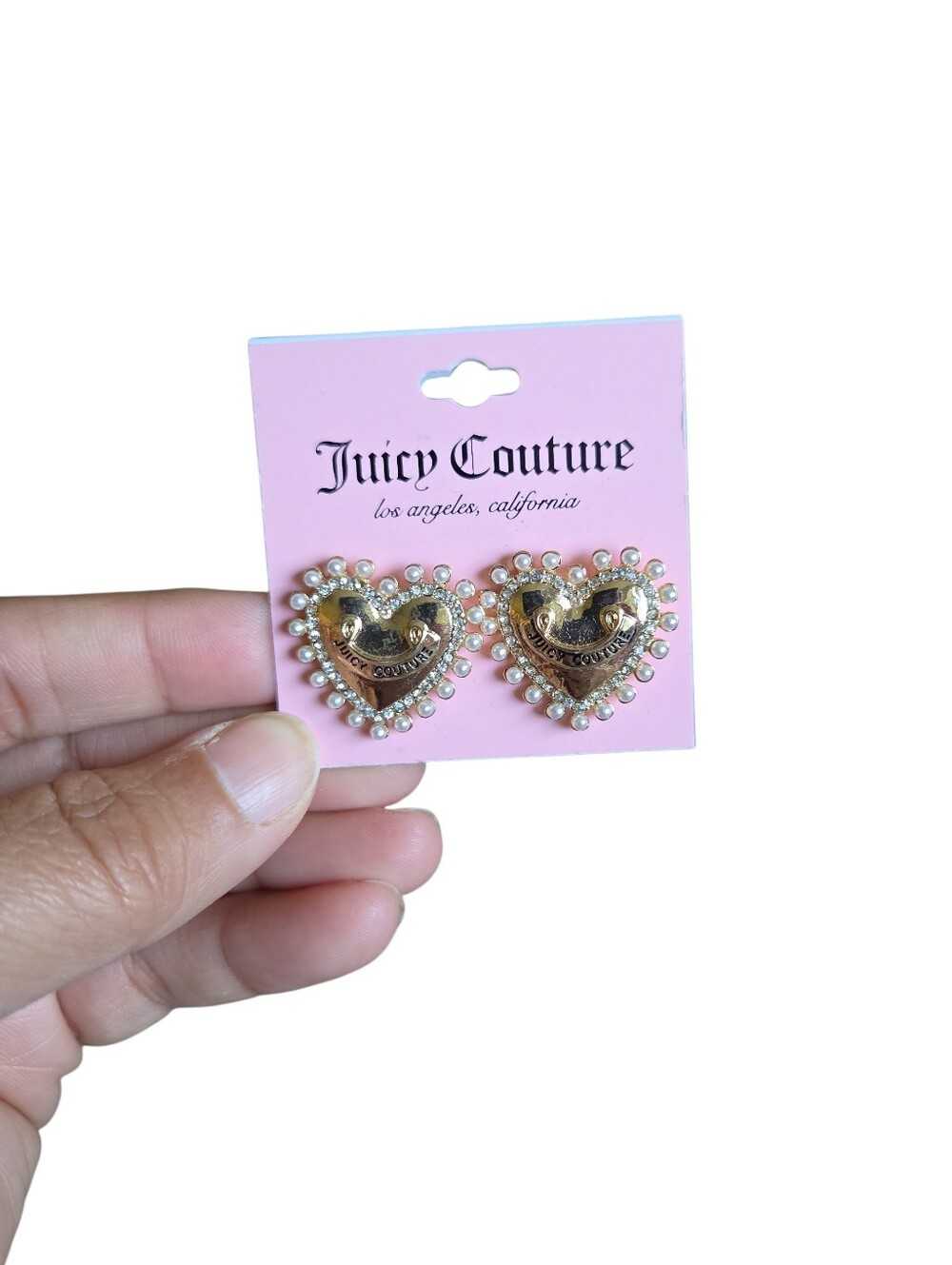 Juicy Couture Gold Heart Earrings with Pearl Trim